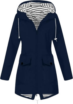 Windproof Jacket for Women Long Sleeve Full Zip Up Hooded Plain Windbreaker with Pocket Ligh Weight Overcoat Zipper Winter 3X-Large E16-navy
