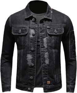 FIVETOSEVEN Spring Men's Slim Stand Collar Zipper Motorcycle Denim Jacket Men Solid Cardigan Coat Medium Retro Black