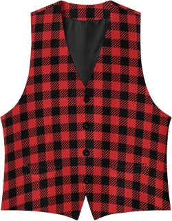 Red and Black Lumberjack Buffalo Plaid Funny Men's Formal Suit Vest Casual Business Dress Waistcoat Printed Vest Slim Fit X-Large