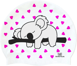 BONDYUEN Swim Cap Fit Kids Boys Girls Men Women with Short or Medium Hair Fun Cute Design Patterns Silicone Swimming Caps white/gray