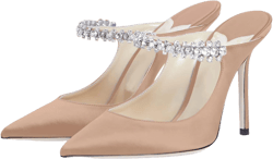 JANSEVEN Mules Flats For Women Closed Toe Flat Sandals With Rhinestone Pointy Slip On Patent Leather 4 Inches Bridal Wedding Shoes Sexy 9 Nude Satin 4in