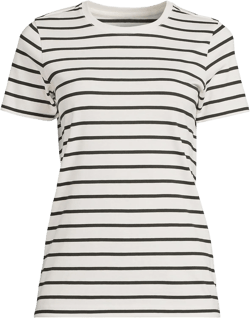 Lands' End Women's Relaxed Supima Cotton Crew Neck T-Shirt 3X Ivory/Black Breton Stripe