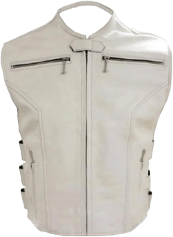 Black Korel Mens Real White Leather Biker Vest Premium Leather Motorcycle Waistcoat, Heavy Duty Slim Fit Vest 3X-Large White