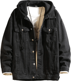 JEKE-DG Men Hoodie Jean Jacket Casual Slim Fit Denim Jacket Casual Long Sleeve Distressed Trucker Outwear with Hood Black2 X-Large