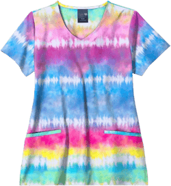 Zoe+Chloe V-Neck Border Print Scrub Top, 3X.