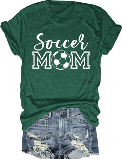 Womens Soccer Mom Shirt Short Sleeve Crewneck Soccer Printed Casual Cute Graphic Tee Tops Small 06-dark Green