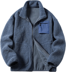 Maiyifu-GJ Men's Casual Full Zip Fleece Jacket Long Sleeve Fuzzy Winter Outdoor Coat Lightweight Soft Windbreaker Cardigan Large Blue