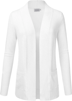 JJ Perfection Casual Open Front Knit Cardigan Long Sleeve with Side Pockets Basic Sweater Jackets for Womens with Plus Size X-Large Awocal0212_white