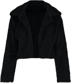 XUNRYAN Womens Solid Color Long Sleeve Shaggy Lapel Faux Fur Coat Cropped Short Jacket Outwear Winter Warm Coats Medium Black
