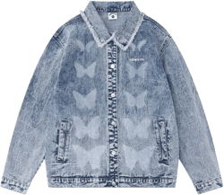 Men Denim Jacket Washed Distressed Butterfly Printed Denim Men Spring and Autumn Jacket