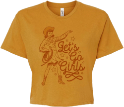 TeesAndTankYou Let's Go Girls Crop Tee Shirt Women's Large Antique Gold