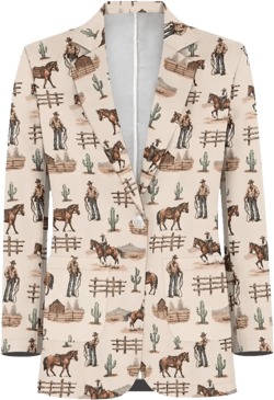 Adult Men Blazer Suit Regular Fit Business Jacket Suit Plus Size XS-5XL Breathable Lightweight Notched Lapel XX-Large Western Cowboy