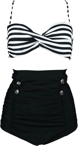 COCOSHIP Retro Polka Dot Twisted Front High Waisted Bikini Set Tie Belt Vintage Ruched Swimsuit(FBA)