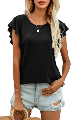 levaca Women's Fashion Trendy Summer Casual Ruffle Sleeve T Shirts Tunic Top for Women 2024