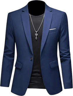 Generic Men Business Blazer Suit Jacket Work Clothes Clothing Coats 4X-Large Navy Blue