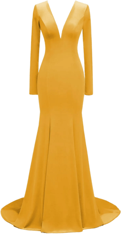Women's Deep V-Neck Velvet Prom Dresses Long Mermaid Court Train Evening Party Gown with Long Sleeves SZPD02 One Size Gold