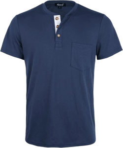 Alizeal Mens Classic Henley Shirts Casual Raglan Short Sleeve Button, Cotton T-Shirt with Pocket X-Large 211-navy