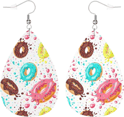 Zokola Donuts Earrings For Women Friends Gift, Colored Sprinkles Pink Chocolate Lemon Donuts Drop Earrings Set, Lightweight Teardrop Faux Leather Earrings Jewelry