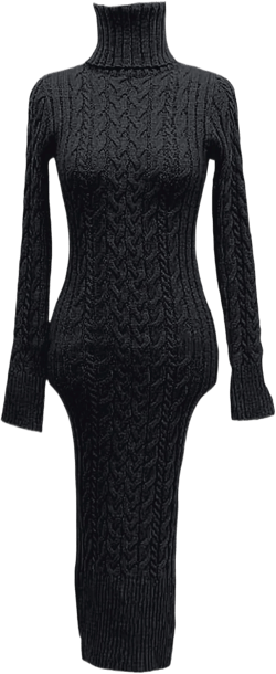 Womens Long Sleeve Turtleneck Sweater Dresses Knitted Bodycon Midi Jumper Dresses Tunic Sweater Dress with (Black, M)