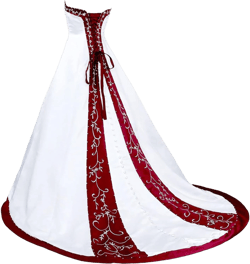 Strapless Embroidery Satin Wedding Dress for Bride Long A Line Elegant Bride Gowns for Women 8 White & Red