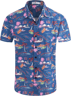 Yoimira Hawaiian Shirts for Men, Print Mens Casual Short Sleeve Button Down Shirts Floral Aloha Beach Shirt Navy Aloha Summer XX-Large