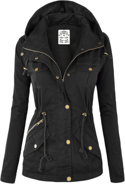 Lock and Love Women's Casual Military Anorak Jacket - Lightweight Detachable Hooded Safari Utility