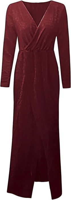 Princess Dress Women's Long Sleeve V Neck Dress Tie Waist Slit Wedding Guest Evening Dresses Long Dress for Women Evening Cocktail Dress Red