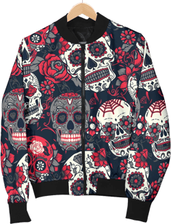 Womens Sugar Skulls & Roses Bomer Jacket