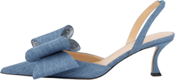 Arqa Women's Kitten Heels Oversize Satin Bow Slingback Pumps Pointed Toe Dress Low Heels 10.5 Denim Blue