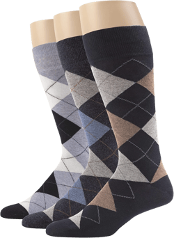 Men’s Argyle Dress Socks, Combed Cotton, Pack of 3 6-12 Navy Argyle Mix