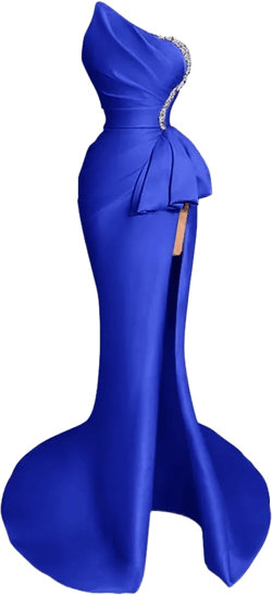 Strapless Evening Gowns 2024 Beaded Satin Ruched Mermaid High Slit Long Prom Dresses for Women : Clothing, Shoes & Jewelry