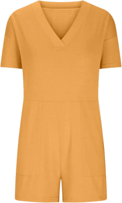 Women Casual Short Rompers 2024 Short Sleeve V Neck Baggy Jumpsuits Dressy Casual Romper Summer Beach Outfits X-Large J06-yellow