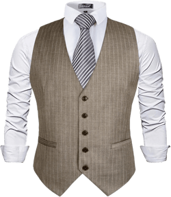 Alizeal Mens Pinstripe Business Suit Vest Formal Dress Tuxedo Waistcoat Small Light Coffee Striped