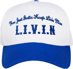 Funky Junque Vintage Canvas Snapback Hat - Adjustable 2 Tone Cap for Men Women - Put It On My, Cowboy, Girl Dad, Funny L.i.v.i.n - White/Royal Blue