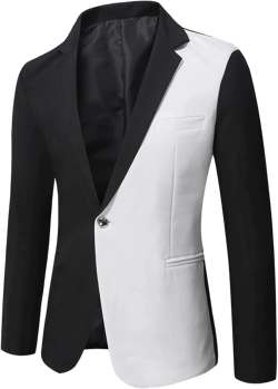 Men's Contrast Color Suit Jacket Dress Slim Fit Blazer One Button Single Breasted Casual Prom Suit Sports Coat XX-Large Black