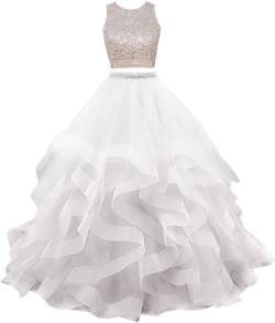 Honeydress Women's Sexy Beaded Layered Ruffles Tulle Two Pieces Prom Dress 14 White