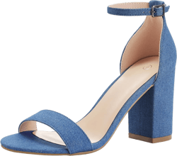 COASIS Women's Chunky Block Heels Open Toe Ankle Strap 3.5 Inch Heeled Sandals 7 Denim Blue