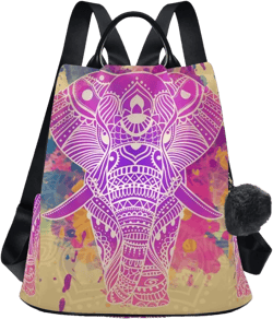 ALAZA Vintage Elephant Watercolor Animal Print Backpack Purse for Women Anti Theft Fashion Back Pack Shoulder Bag