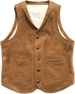 Men's Suit Vest Suede Leather Casual Vintage Cowboy Style Jacket Waistcoats with Pockets Small Light Brown
