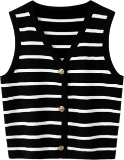 Women's Sleeveless Striped Sweater Vest Cropped Button Down Knit Vest Tops 2025 Trendy Outfits Black Medium