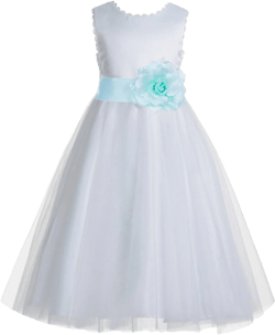 ekidsbridal V-Back Lace Edge Ivory Flower Girl Dress Baptism Dresses Communion Dress Recital Dress 183T 8 White / Mint