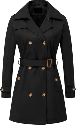 Chrisuno Women's Double Breasted Trench Coats Mid-Length Belted Overcoat Long Dress Jacket with Detachable Hood 4X-Large Black