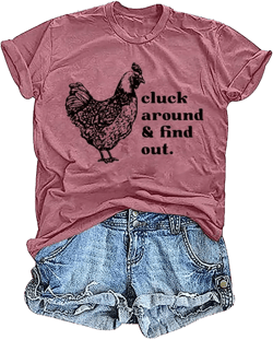 Cluck Around & Find Out Shirt Women Funny Chicken Graphic Tee Inspirational Letter Loose Work Top Casual Farmer Tshirt Small Pink