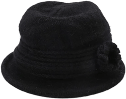 Winter Fall Knit Cloche Hat Church Bucket Hat Vintage Beanie Hat Round Brim Warm Hat Flower Bowler Hat for Women Ladies Black 54-62cm Black