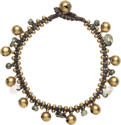 Women's Brass Gold Tone Green Bead Ankle Anklet Bracelet, 23 cm