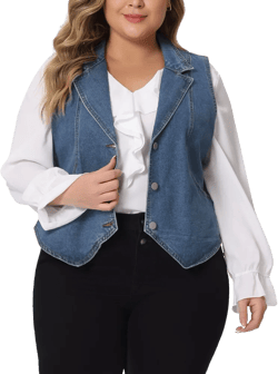 Agnes Orinda Women's Plus Size Sleeveless Lapel Buttons Casual Denim Vests with Pockets 2X Blue
