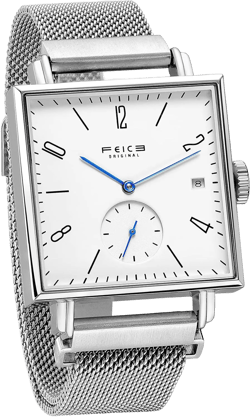 FEICE Sapphire Crystal Square Automatic Watch Classic Bauhaus Watch Minimalist Casual Watches for Men Women Unisex -FM301 Silver