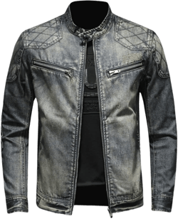 Kinkia Men's Distressed Denim Jacket American Flag Patchwork Automotive Trucker Jean Jackets Coat