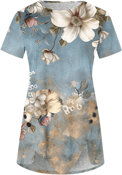 Summer Tops for Women 2024 Casual Short Sleeve Blouse Tunic Trendy Floral Side Button Tunic Shirts Ladies Trendy Tops #B-blue Medium