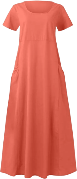Womens Summer Cotton Linen Dress Short Sleeve Elegant Beach Flowy Dress Plus Size Loose Comfy Long Dress with Pockets 3X-Large Orange